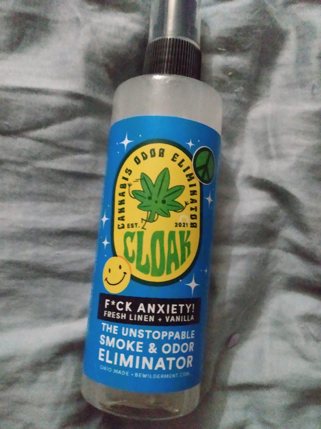 Customer photo review of F*ck Anxiety Cloak - Smoke & Odor Eliminator