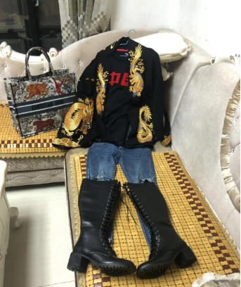 Customer photo review of 2023 Trendy Gold Painted Dragon Oversized Cotton Cardigan Jacket