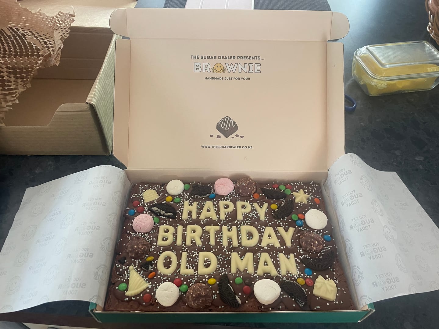 Customer photo review of Mega custom message birthday brownie