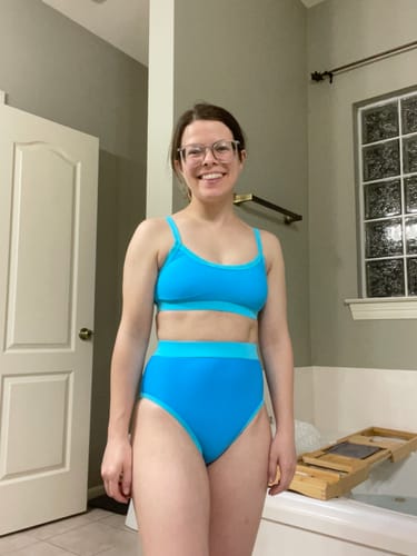 Customer photo review of MOLLY Bubble Blue Full Coverage High Rise Bikini Bottom