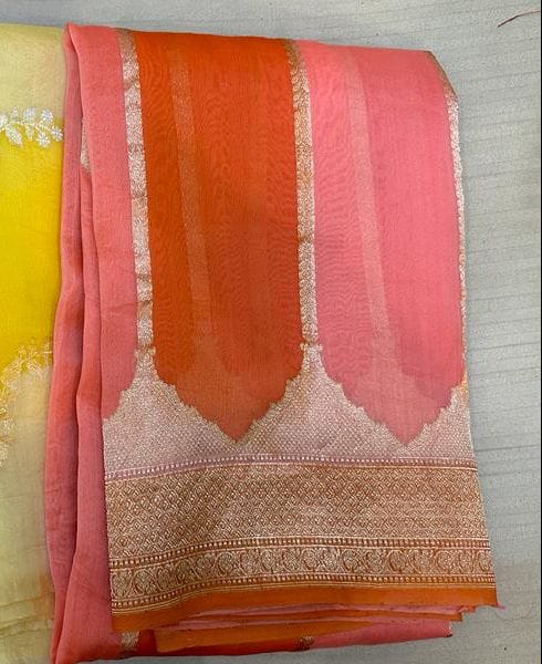Customer photo review of Handloom Kadhua Banarasi Kora Silk Saree - Rangkat- Pink Orange