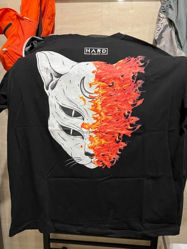 Customer photo review of Burning Cat Oversized Shirt (Backprint)