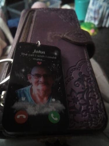 Customer photo review of Personalized The Call I Wish I Could Make Memorial Keychain