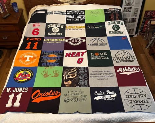 T-shirt quilt featuring cedar view seahawks, orioles by Gina from TN