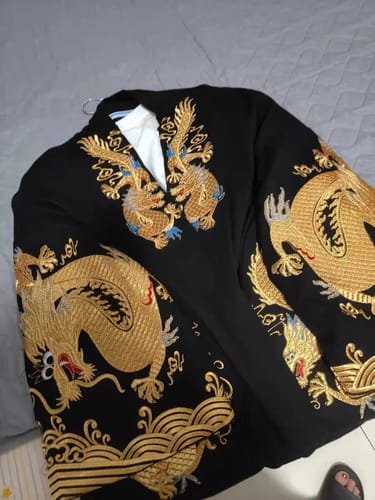 Customer photo review of 2023 Trendy Gold Painted Dragon Oversized Cotton Cardigan Jacket