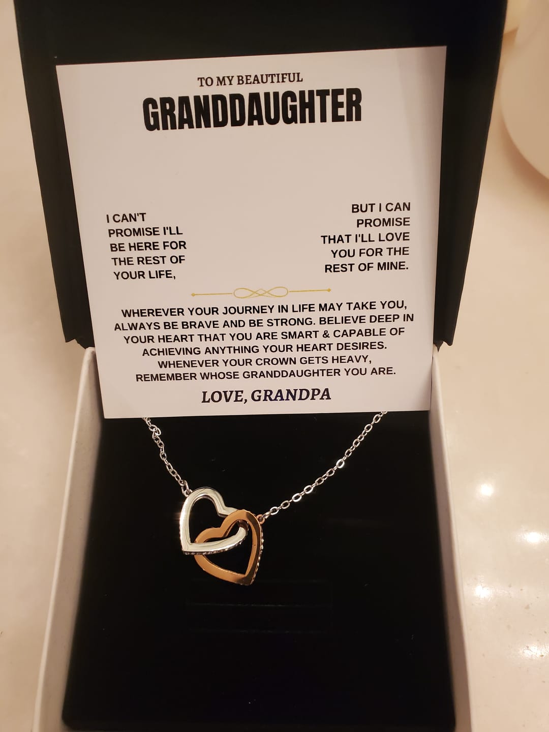Customer photo review of [ALMOST SOLD OUT] To My Beautiful Granddaughter - Interlocked Hearts Necklace Gift Set - SS117
