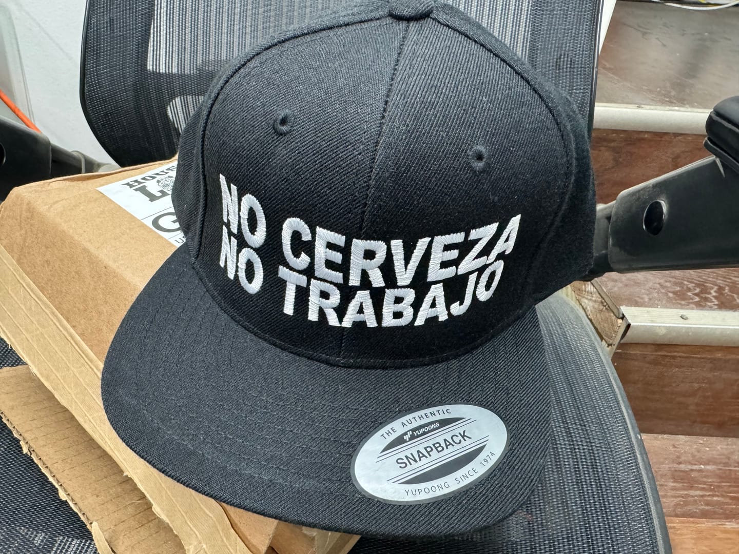 Customer photo review of No Cerveza No Trabajo Snapback Hat