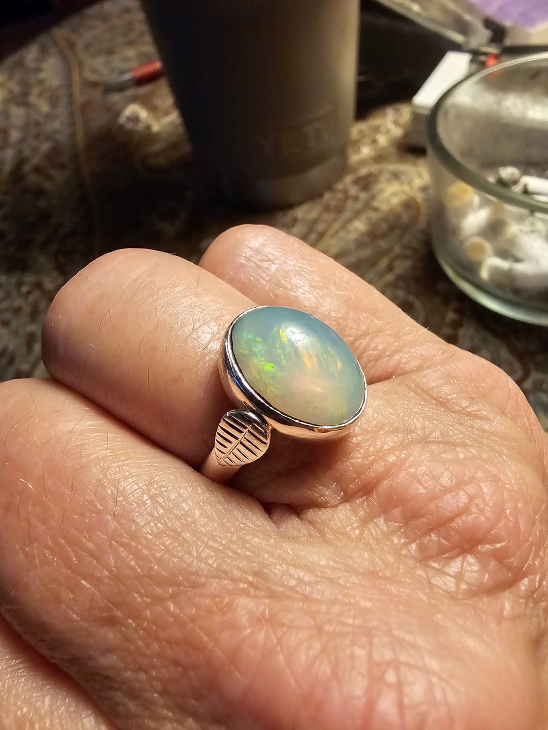 Customer photo review of Opal Leaf Ring Sterling Silver