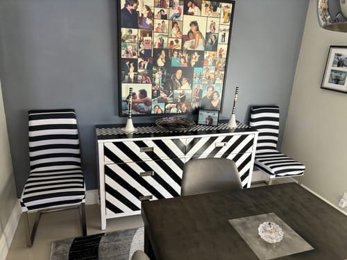 Customer photo review of Black And White Striped Pattern Print Dining Chair Slipcover