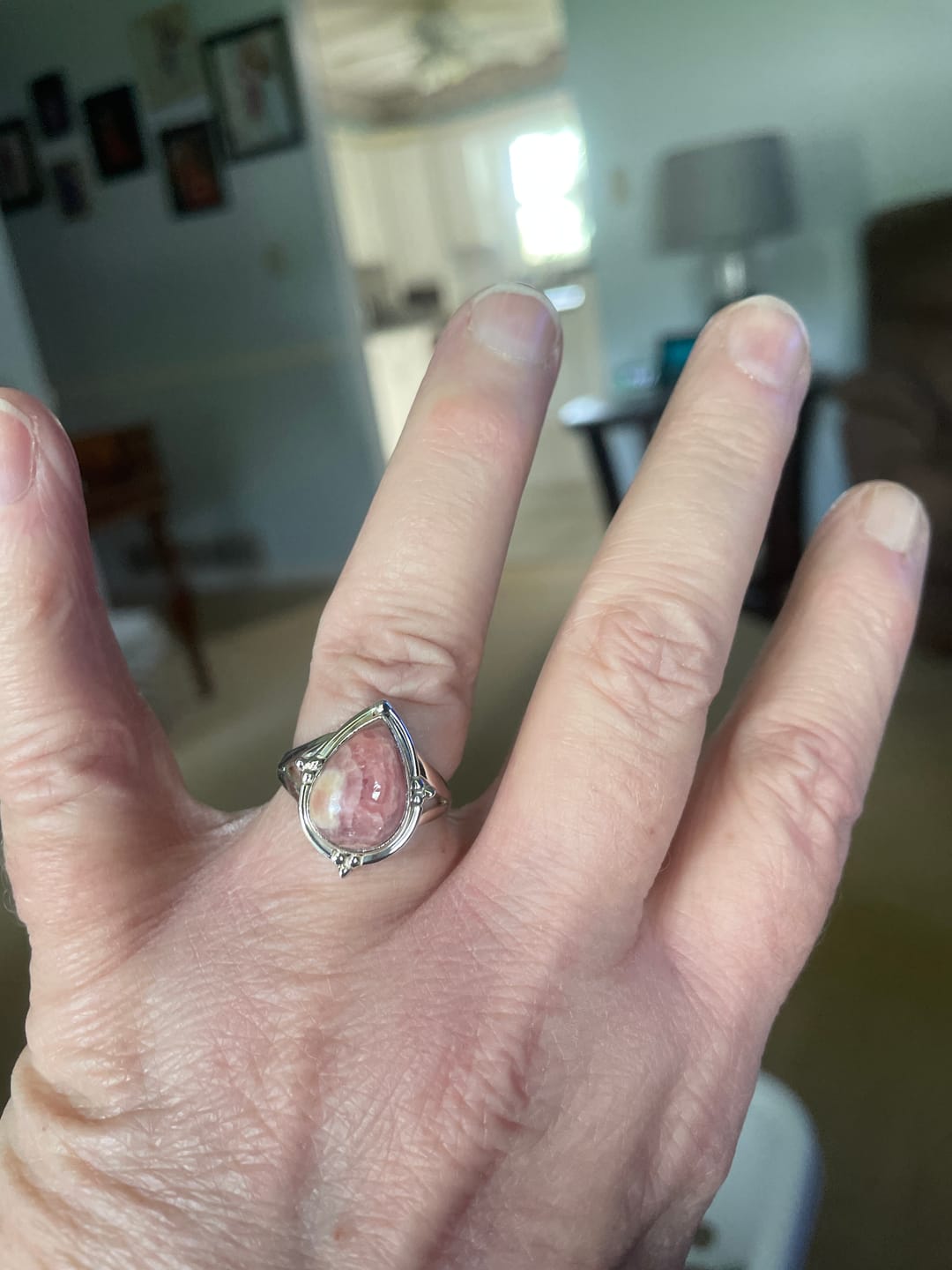 Customer photo review of Teardrop Rhodochrosite Ring Sterling Silver