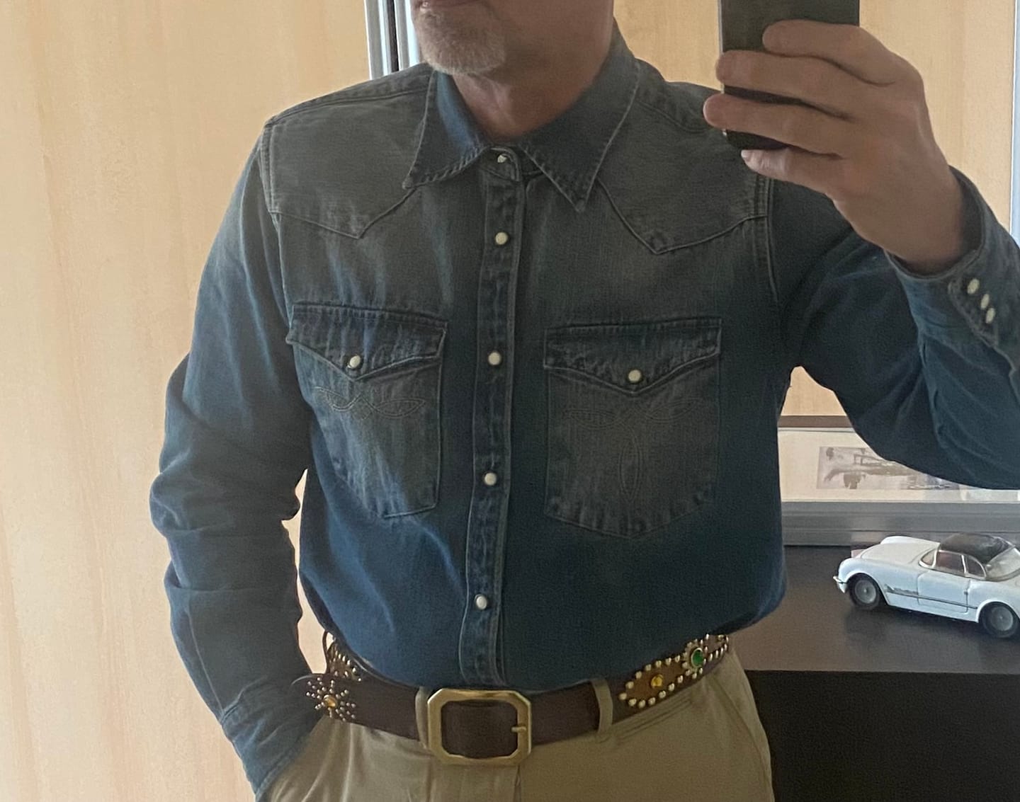 Customer photo review of 1950s Slub Denim Western Shirt