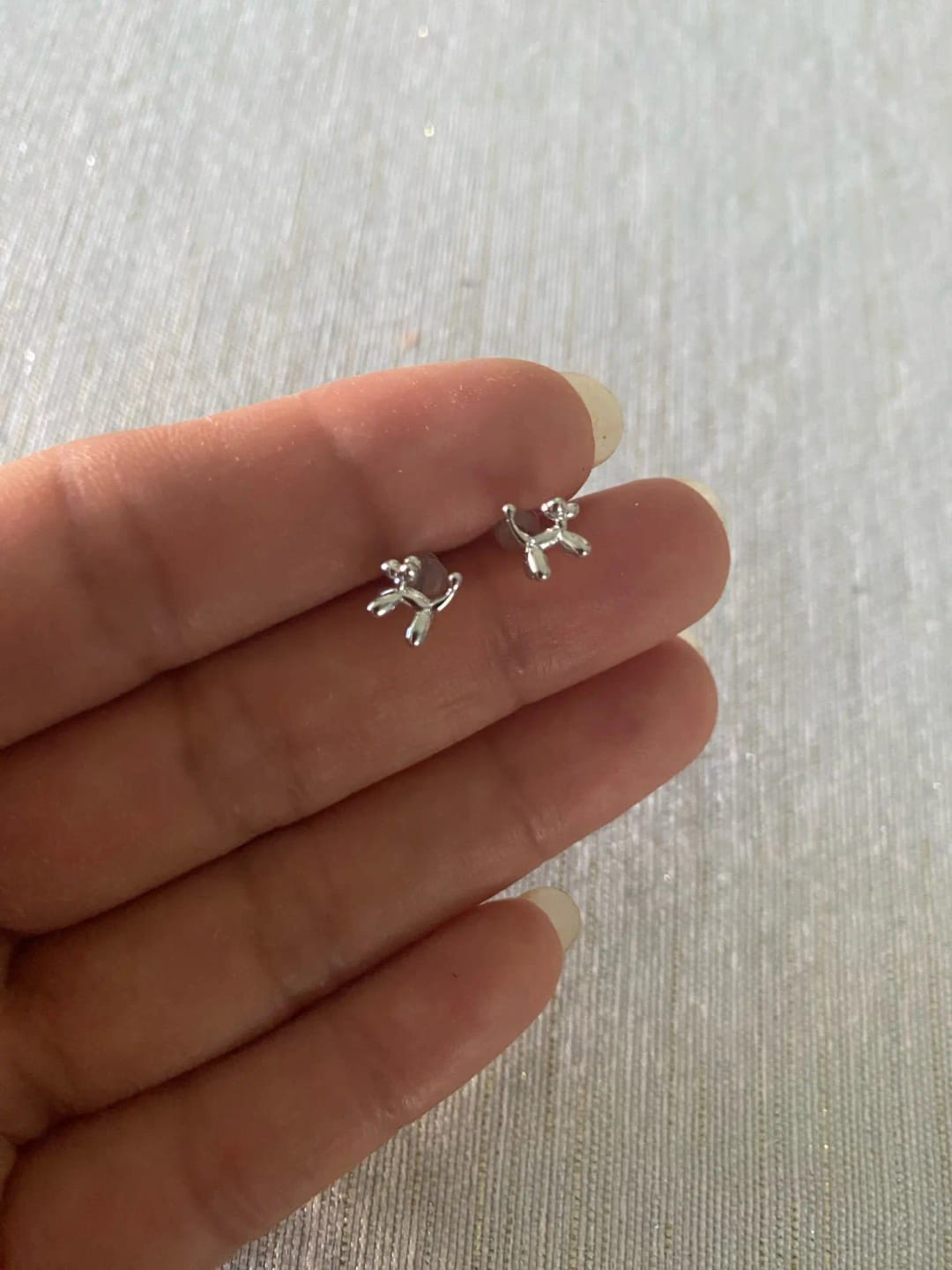 Customer photo review of Sterling Silver Balloon Dog Earrings