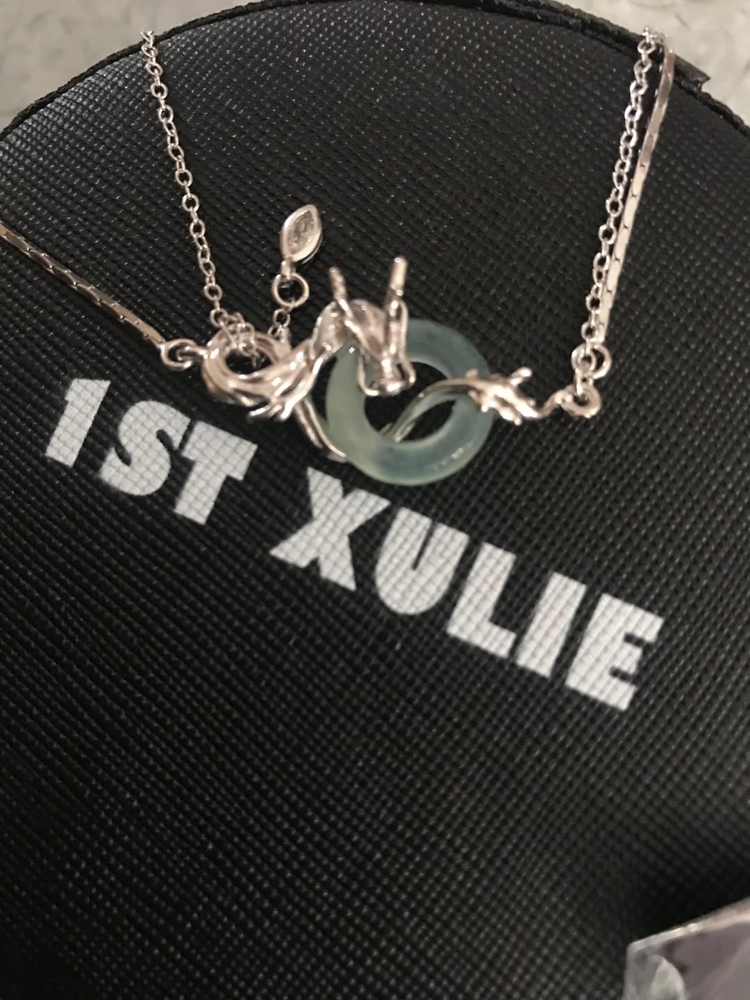Customer photo review of "Loong" 925 Sterling Silver Abstract Dragon Jade Necklace, Open Collar Choker
