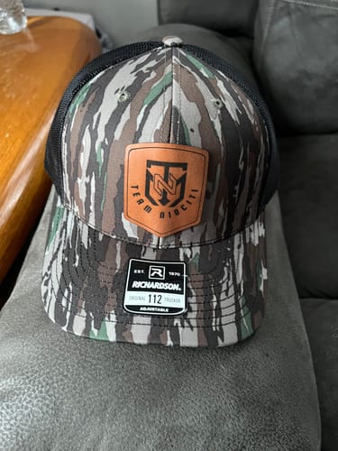Customer photo review of Custom Leather Patch Trucker Hat - Richardson 112P