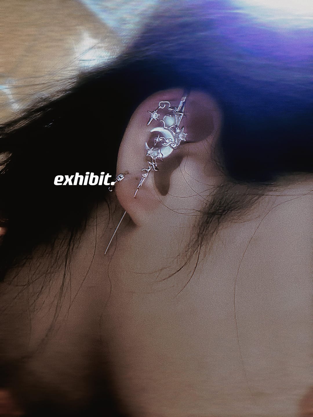 Customer photo review of "MYTH OF THE MOON" 925 Sterling Silver Statement Celestial Moon Dangle Needle Piercing Earring