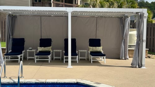 Customer photo review of EROMMY  10'×20' Outdoor Louvered Pergola with Adjustable Aluminum Rainproof Roof, for Garden Yard, Curtains and Netting Included, White