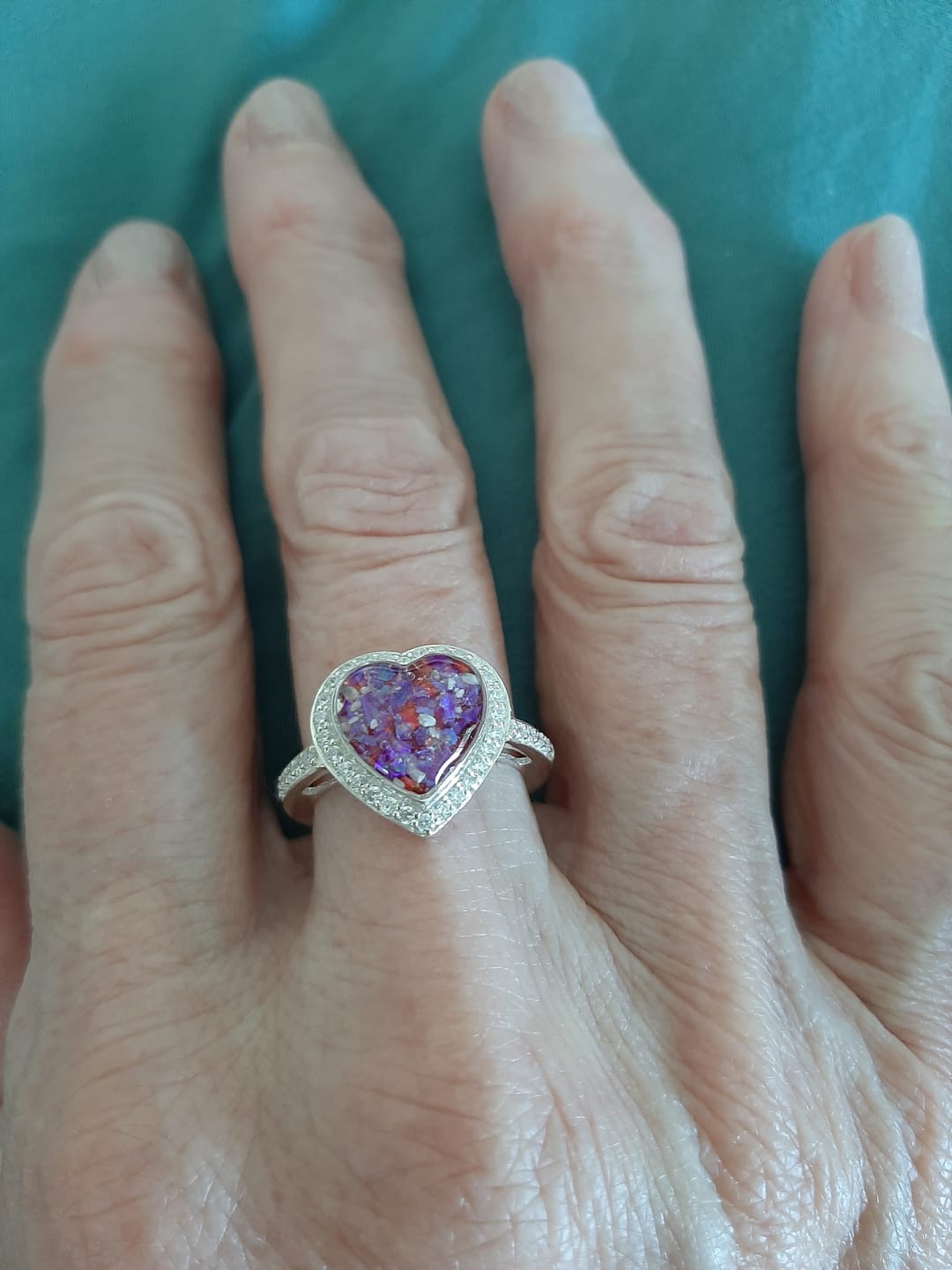 Customer photo review of Bedazzled Heart Cremation Ring