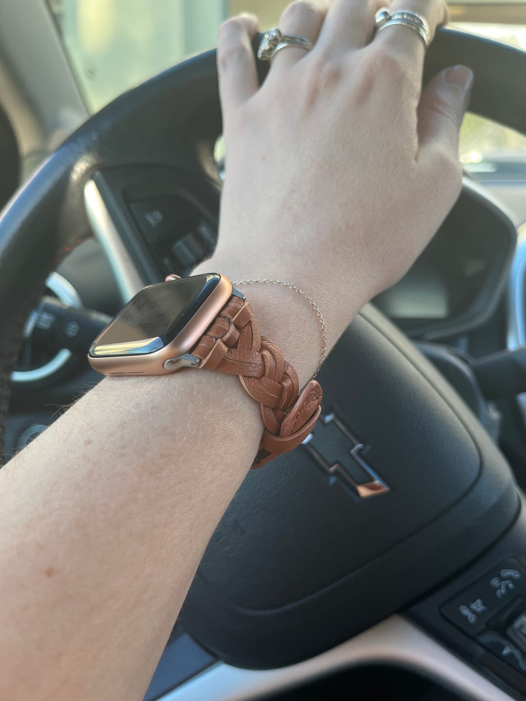 Customer photo review of The Braided Leather Apple Watch Band