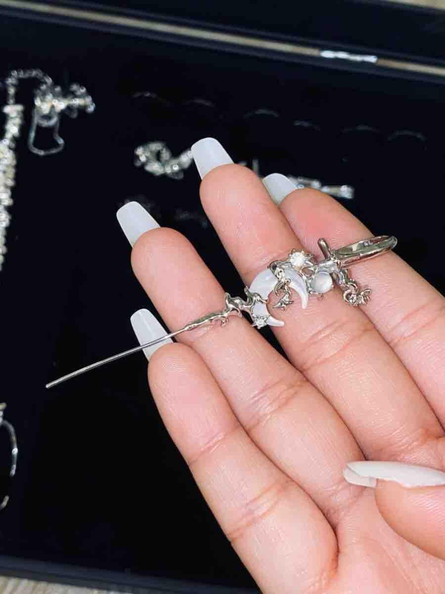 Customer photo review of "MYTH OF THE MOON" 925 Sterling Silver Statement Celestial Moon Dangle Needle Piercing Earring