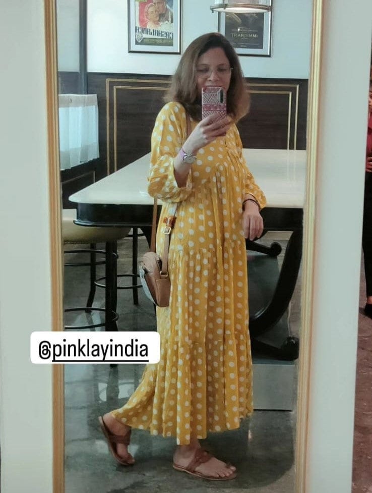 Customer photo review of Bonjour Yellow Polka Modal Maxi Dress