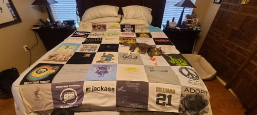 T-shirt quilt with fishing, cooking themes by Shannon from LA