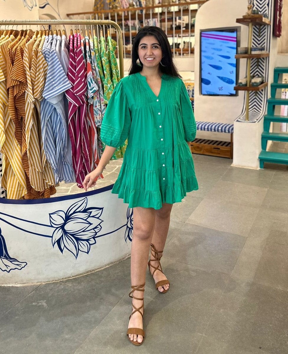 Customer photo review of Anna Forest Green Cotton Midi Dress