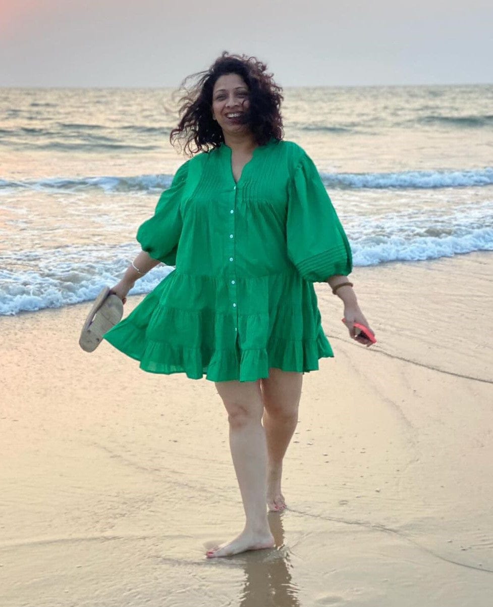 Customer photo review of Anna Forest Green Cotton Midi Dress