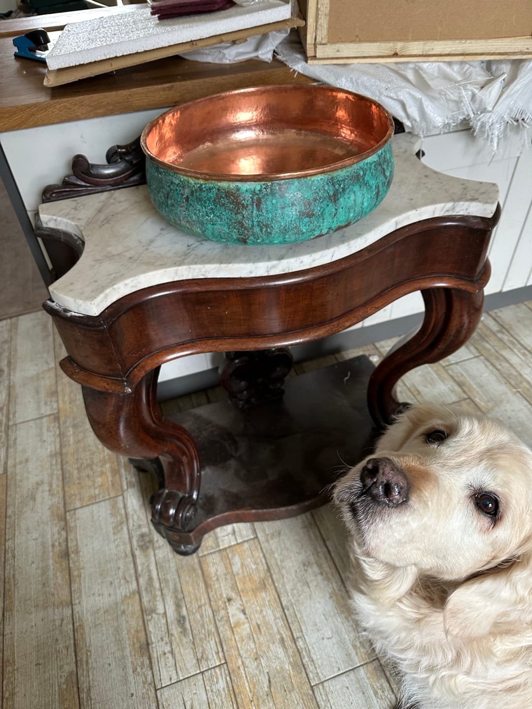 Customer photo review of Handmade Copper Patina Bathroom Vessel Sink ,Round Vessel sinks for bathroom