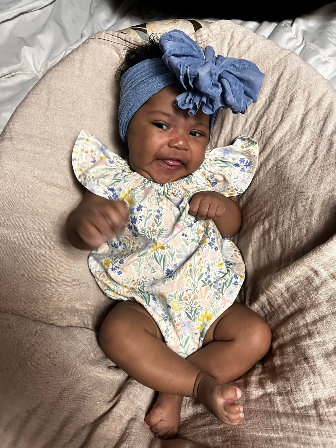 Customer photo review of Ruffled Headband- Denim