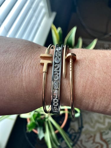 Customer photo review of Personalized Skinny Charm Bangle ™