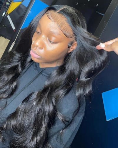Customer photo review of Karlami Skinlike Swiss HD Lace 13x4 Full Frontal Body Wave Wig Match All Skin Tones