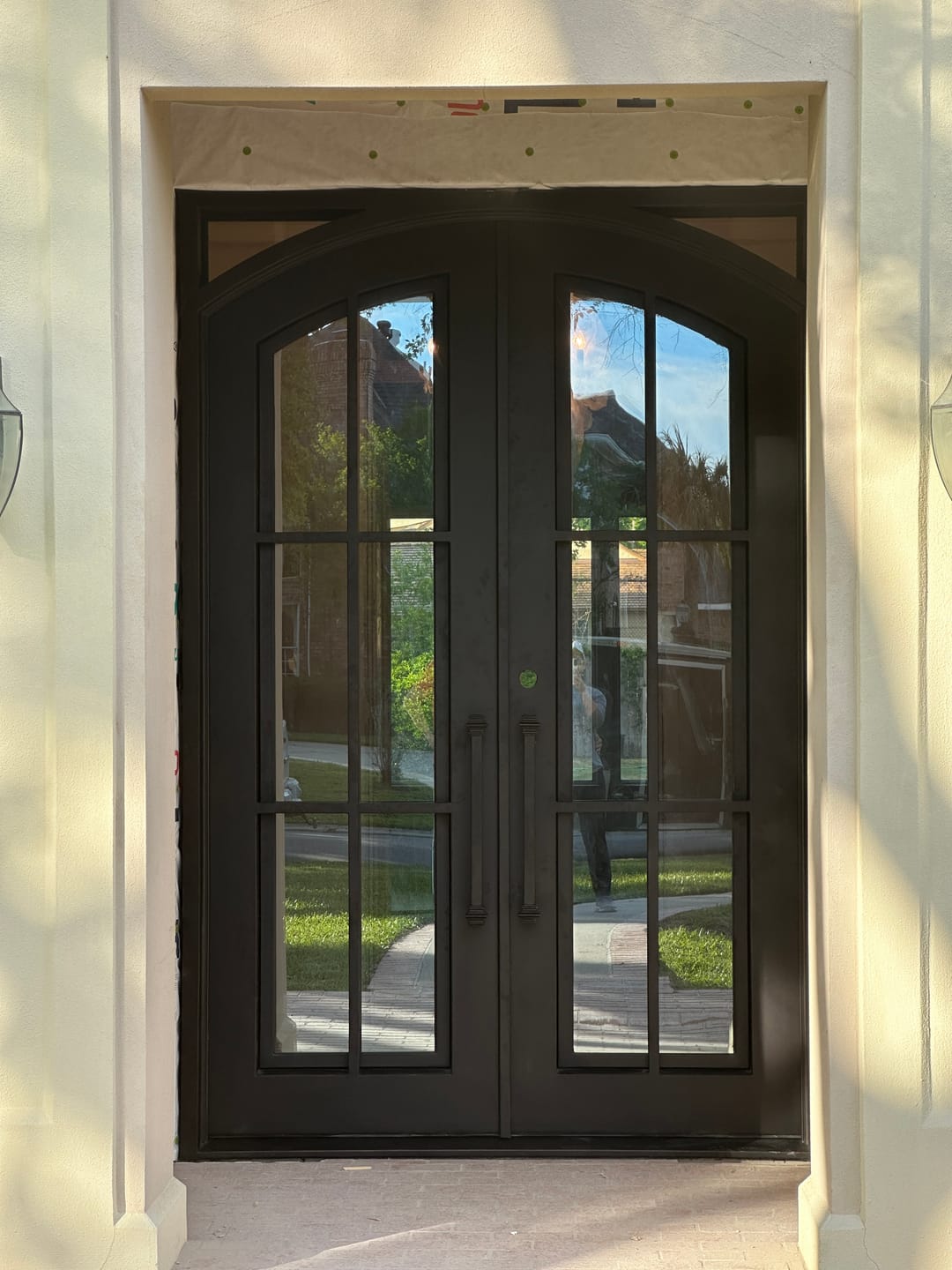 Customer photo review of Covington Model Double Front Entry Iron Door With Tempered Low E Clear Glass Dark Bronze Finish