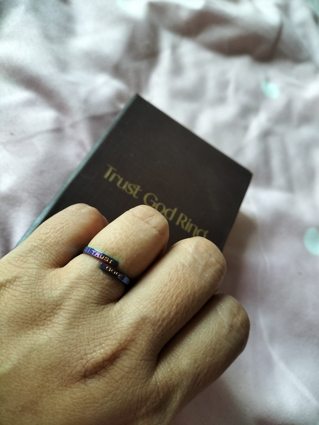 Customer photo review of Colored Trust God Ring  (Adjustable size)