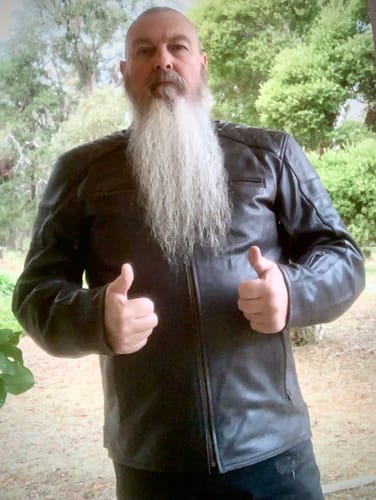 Customer photo review of 'ol Bobber' | Classic Leather Motorbike Jacket | Distressed Charcoal Brown Full Grain Leather