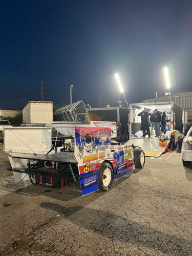 Customer photo review of Racing Trailer Pit Lights – Dual 10 Foot Pole 20,000 Lumens