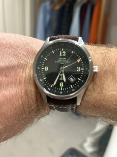 Customer photo review of B-17 Tribute - Stainless Steel, Brush Finish, Black Dial, Brown Leather Band with Stitching