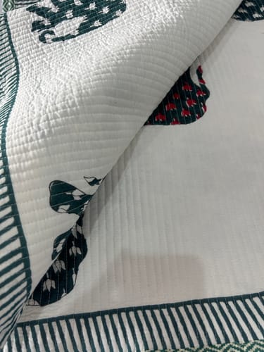 Customer photo review of Organic Mulmul Cotton Quilted Bed Spread - Ele