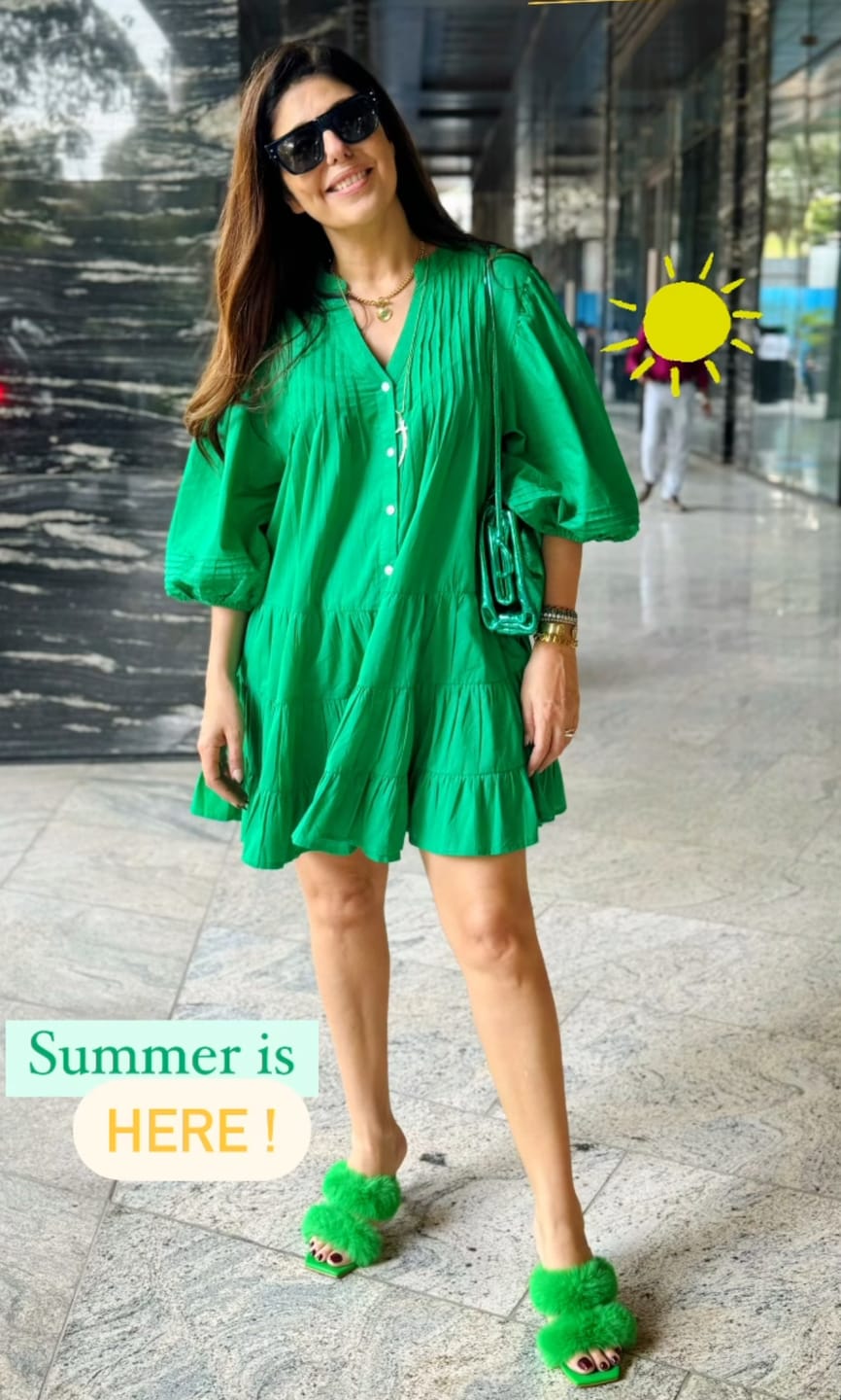 Customer photo review of Anna Forest Green Cotton Midi Dress