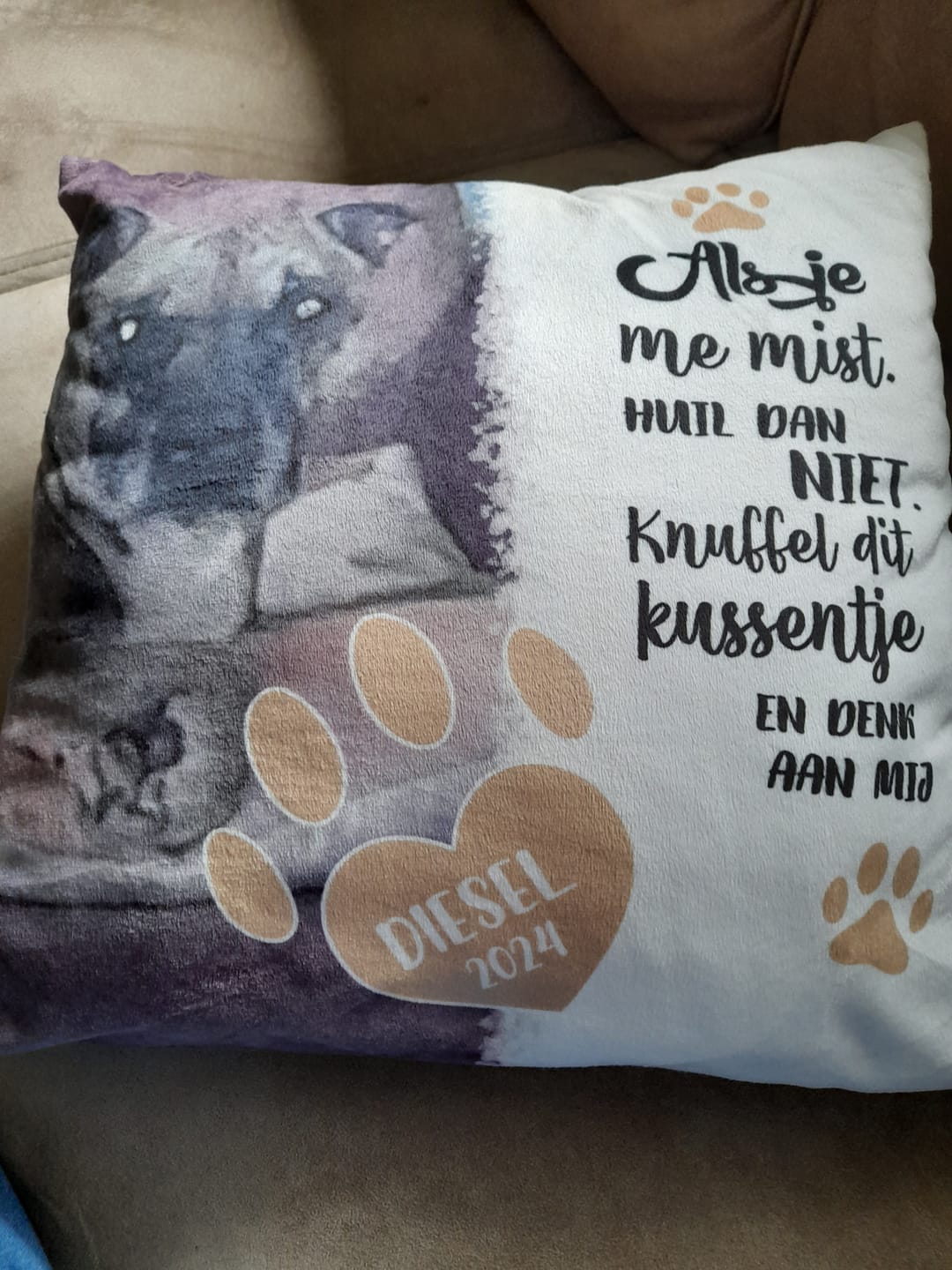 Customer photo review of Als je me mist - Gepersonaliseerd kussen