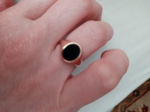 Customer photo review of VINTAGE 14K YELLOW GOLD BLOODSTONE SIGNET RING 5.75