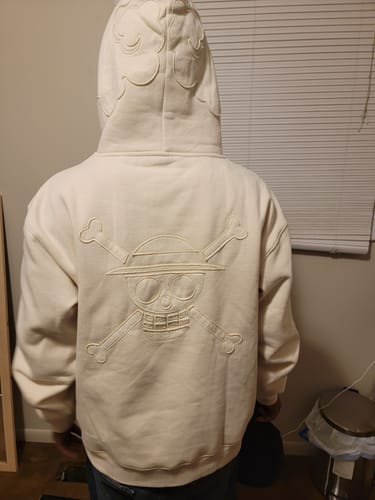 Customer photo review of Luffy Bone White Hoodie