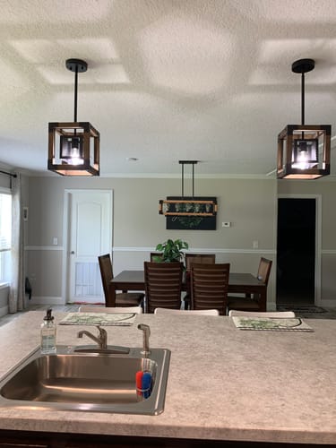 Customer photo review of Farmhouse Wood Rectangle Lantern Pendant Light
