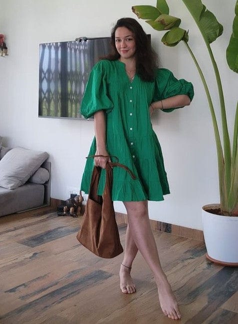 Customer photo review of Anna Forest Green Cotton Midi Dress