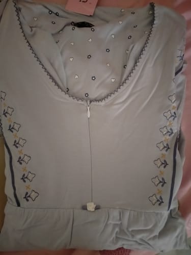 Customer photo review of بيجامه حريمي بنطلون طويل منقط تيشرت نص كم فراشه تطريز ورد