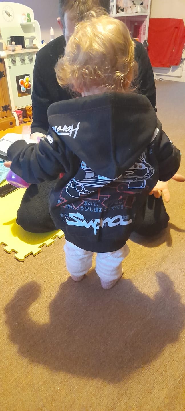 Customer photo review of Kids Toyota Supra Hoodie