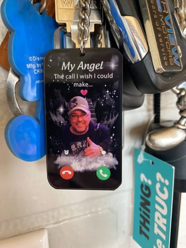 Customer photo review of Personalized The Call I Wish I Could Make Memorial Keychain