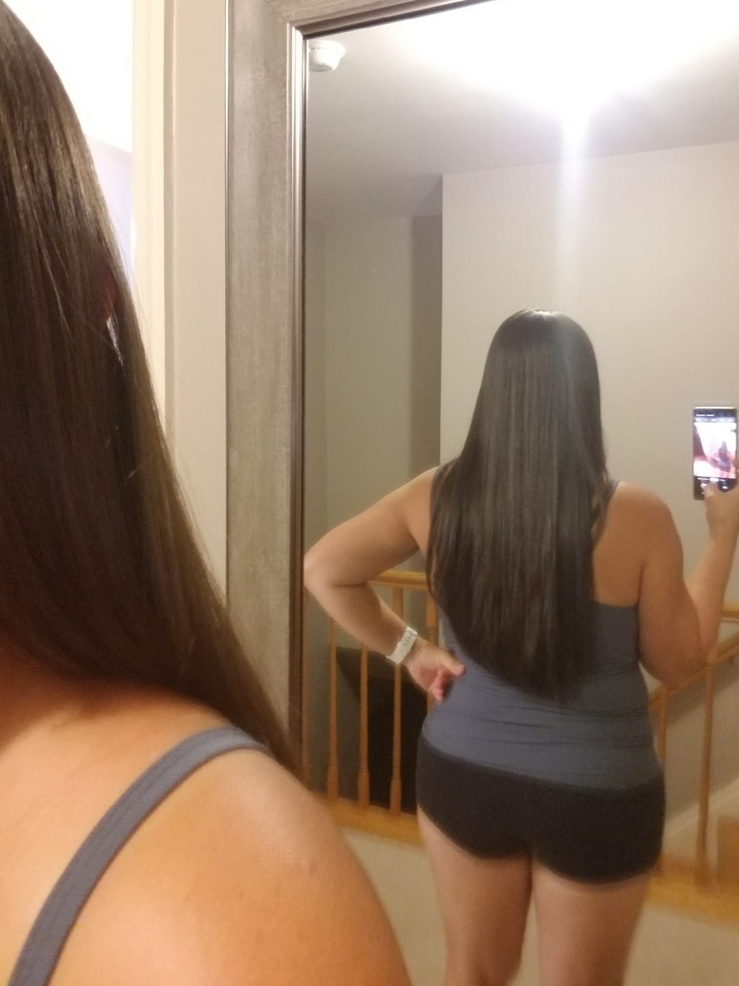Customer photo review of Full Shine Best Genius Weft Hair Extensions 100% Virgin Hair Extensions Darkest Brown (#2)