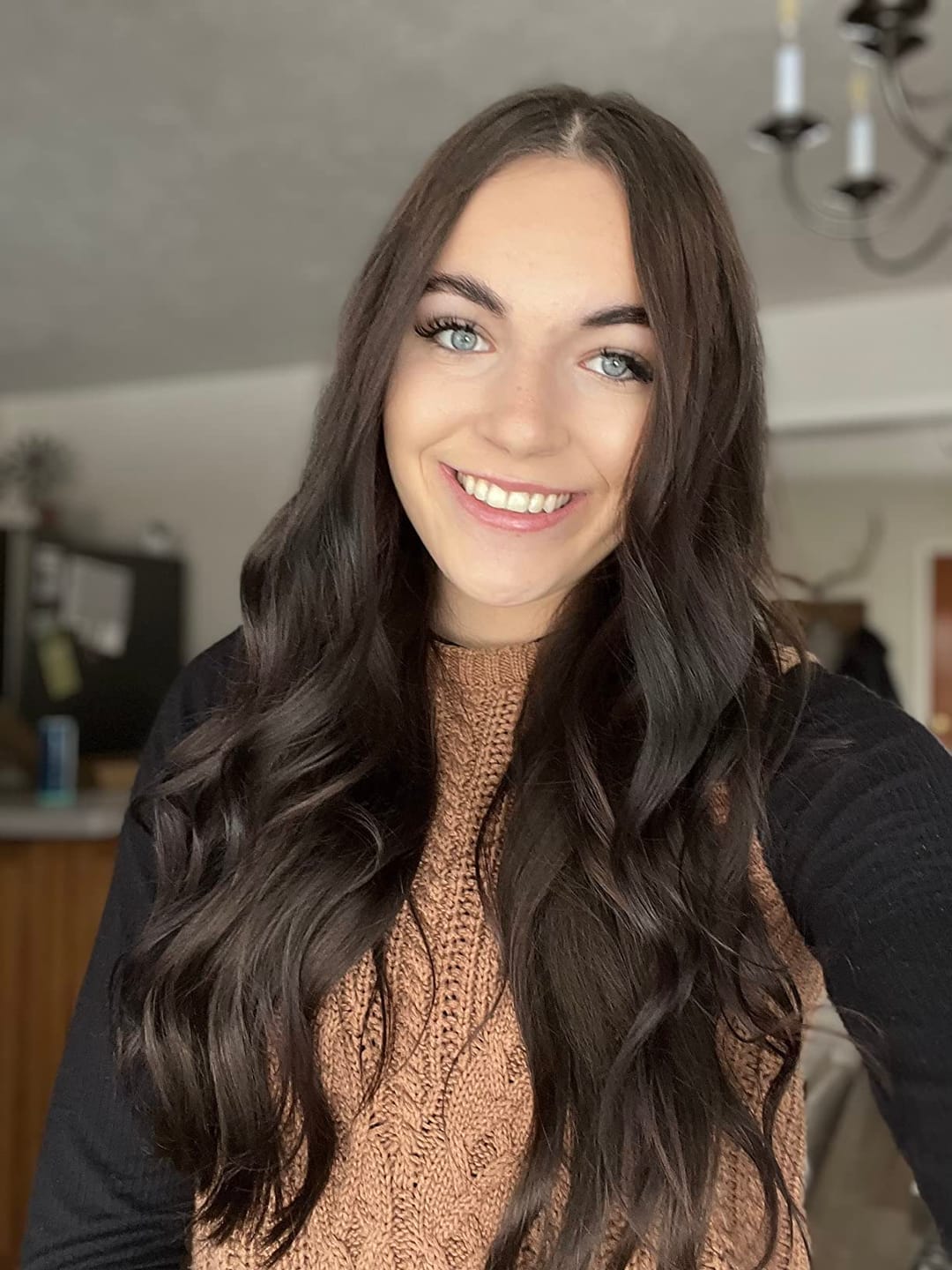 Customer photo review of Full Shine Best Genius Weft Hair Extensions 100% Virgin Hair Extensions Darkest Brown (#2)