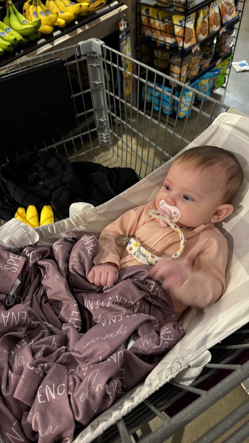 Customer photo review of Baby Shopping Cart Hammock - Buffalo Check Pattern