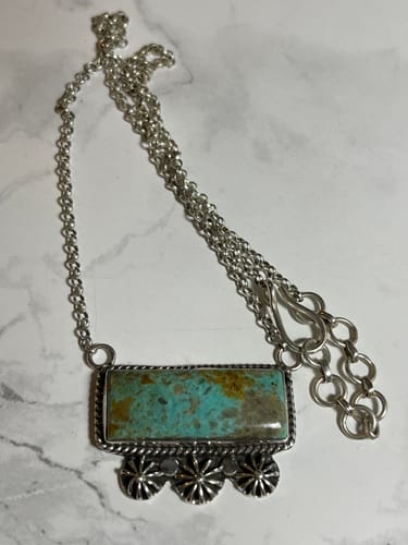Customer photo review of Handmade Sterling Silver Bar & Turquoise Necklace